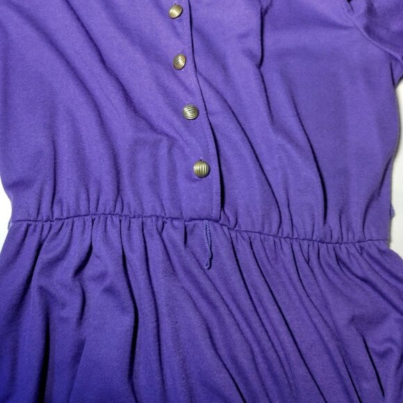 Vintage 80s Purple Dress Size 10 Button Scalloped V Neck Long Sleeve Modest READ - Picture 4 of 16